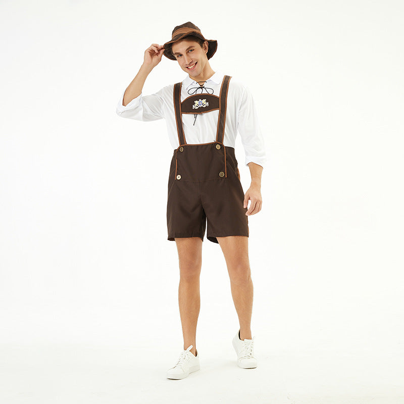 Lederhose Herren Oktoberfest, Trachten Lederhose mit Hosenträgern