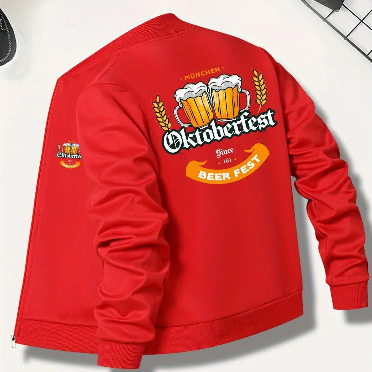 Oktoberfest Jacke Herren Bomberjacke, Bierkrug-Print Bayerisch