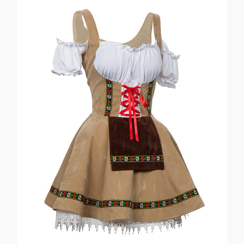 Dirndl Damen Oktoberfest, Dirndlkleid Spitze Schnürmieder Herzausschnitt