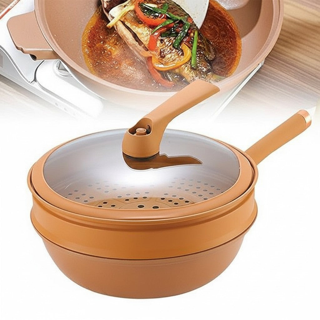 Antihaft-Wok mit Deckel & Dampfkorb