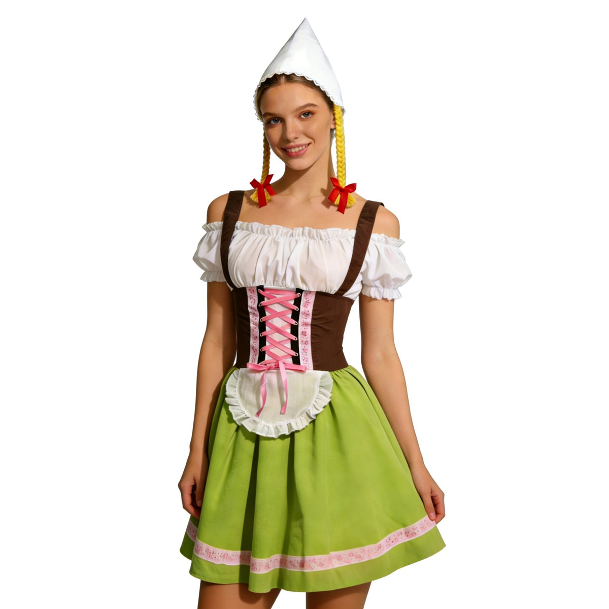 Dirndl Damen Oktoberfest Set, Dirndlkleid mit Schürze und Zipfelmütze