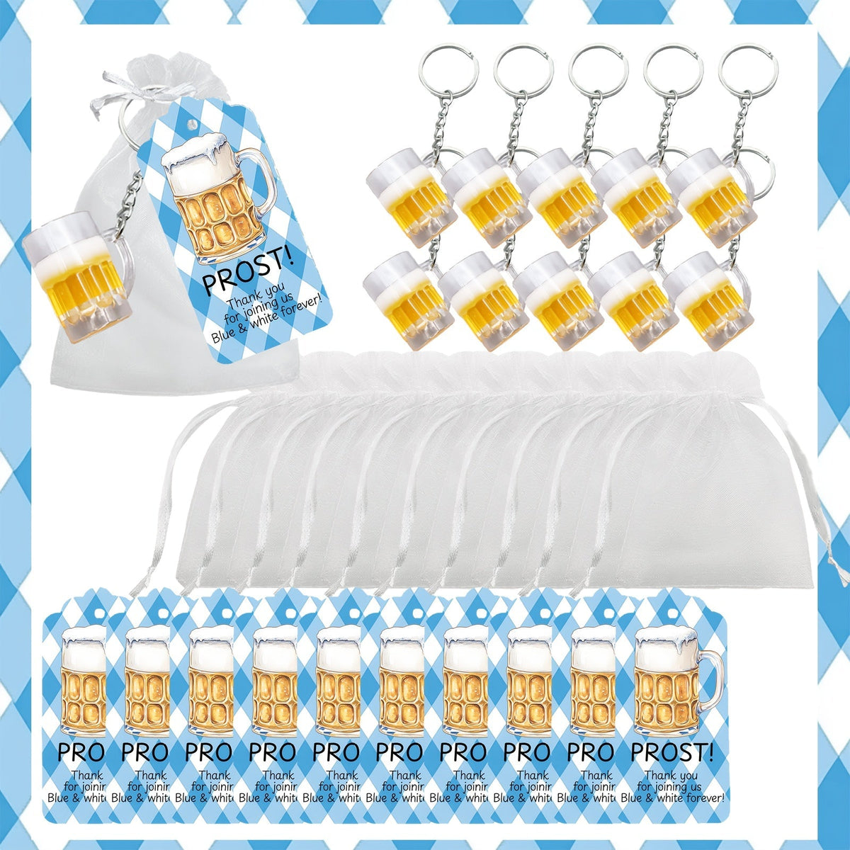 Oktoberfest Schlüsselanhänger Bierkrug-Motiv, Gastgeschenk Set