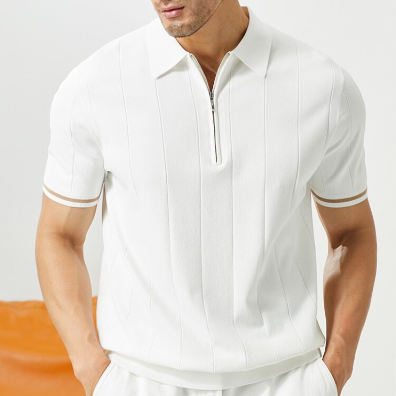 CuffPolo Herren-Poloshirt mit Halbzip, Ansicht Weiß