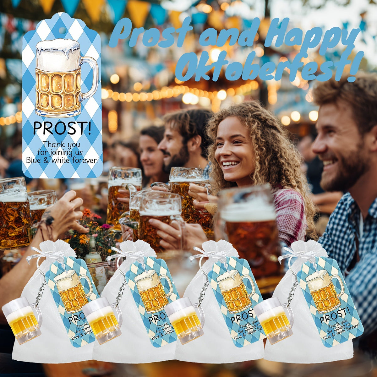 Oktoberfest Schlüsselanhänger Bierkrug-Motiv, Gastgeschenk Set