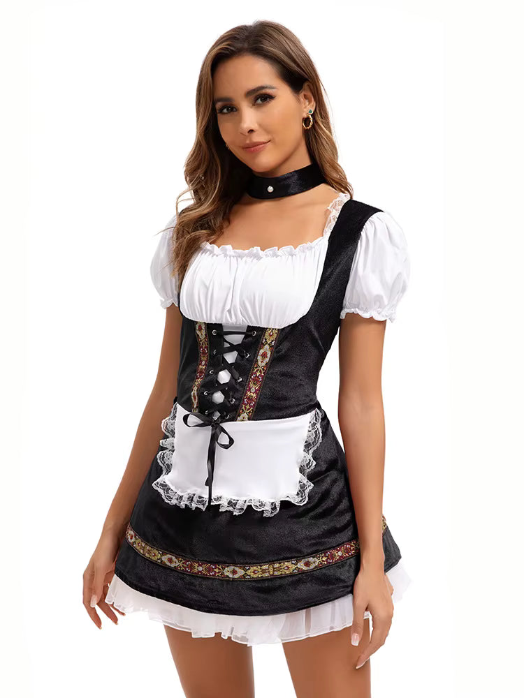 Dirndl Damen Oktoberfest Große Größen, Schnürmieder mit Puffärmeln