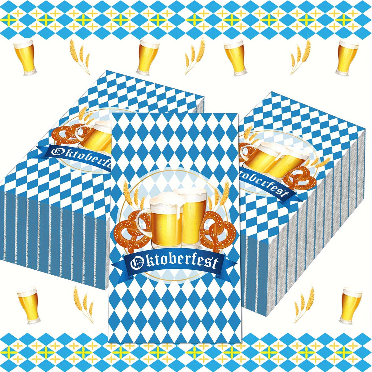 Oktoberfest Servietten Papier, Bayerisches Rautenmuster 120 Stück