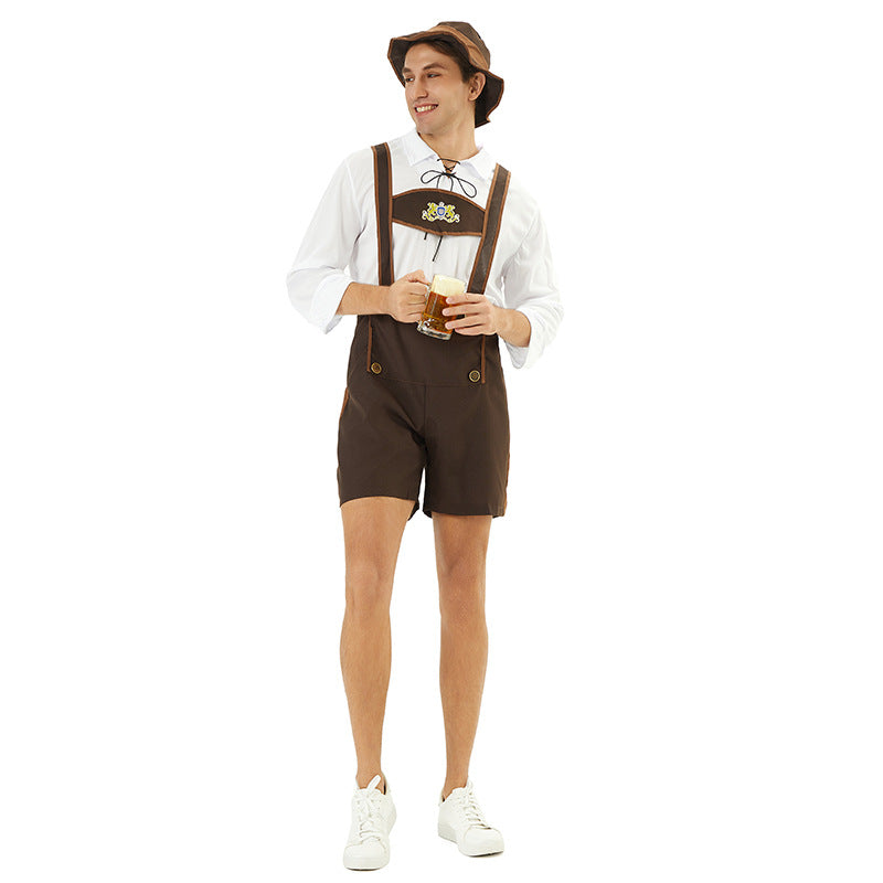 Lederhose Herren Oktoberfest, Trachten Lederhose mit Hosenträgern