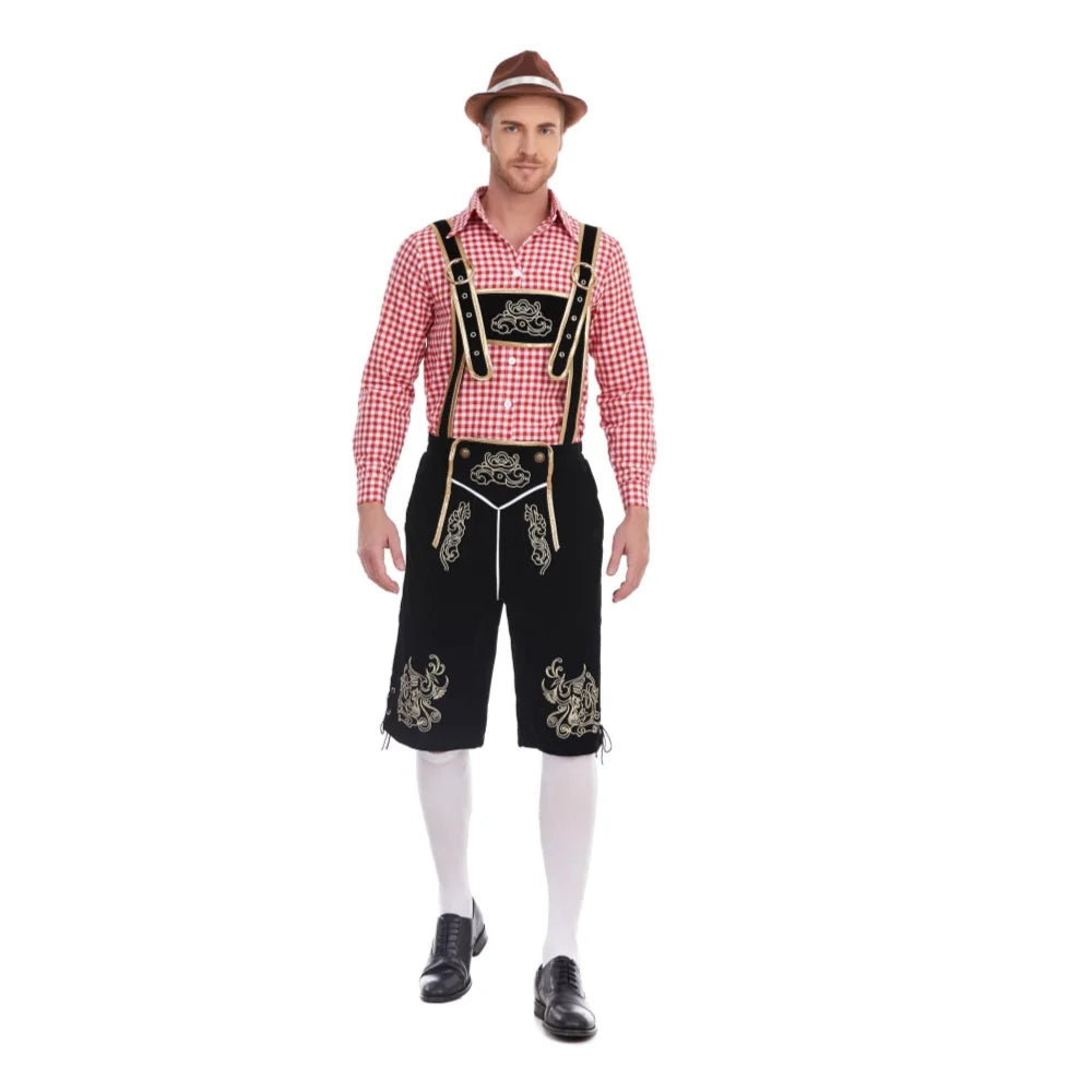 Oktoberfest Kostüm Herren Komplett, Lederhose mit Hosenträger und Hut