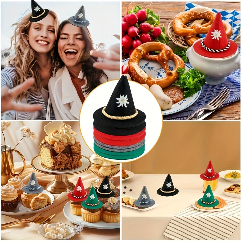 Oktoberfest Flaschendeko Mini-Filzhüte, Edelweiß-Motiv 2x8 Stück