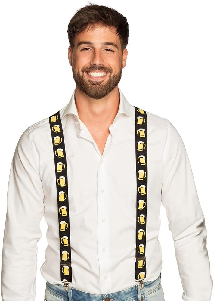 Trachten Hosenträger Oktoberfest, Bierkrug-Motiv Schwarz