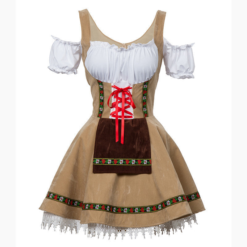 Dirndl Damen Oktoberfest, Dirndlkleid Spitze Schnürmieder Herzausschnitt