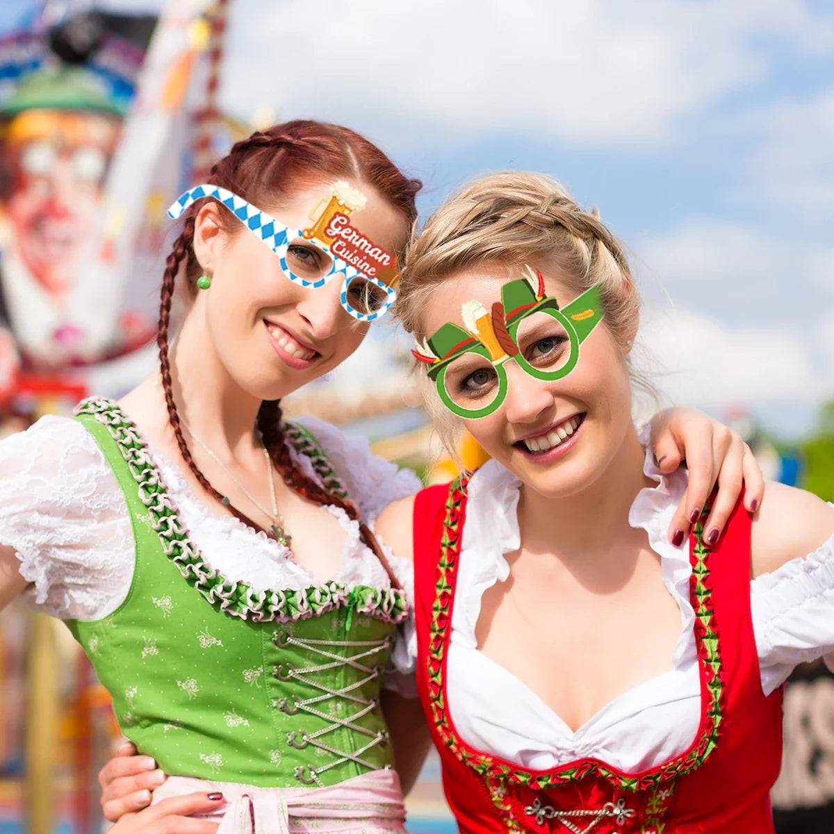 Oktoberfest Fotobrillen 12er-Set Papier, Partyaccessoire Bierkrug Brezel