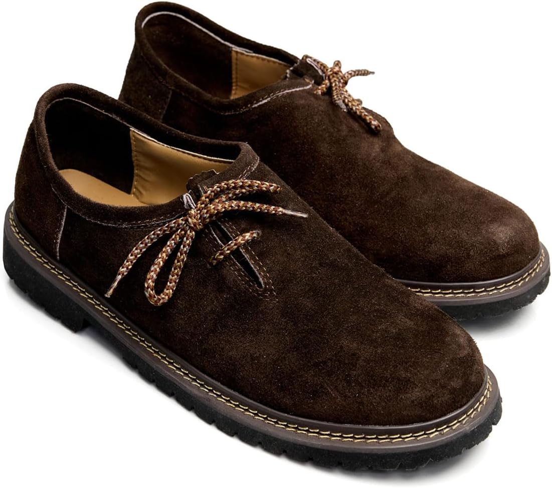 Haferlschuhe Herren Oktoberfest, Trachtenschuhe Leder Dunkelbraun