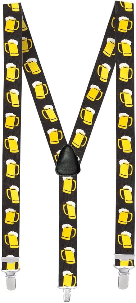 Trachten Hosenträger Oktoberfest, Bierkrug-Motiv Schwarz