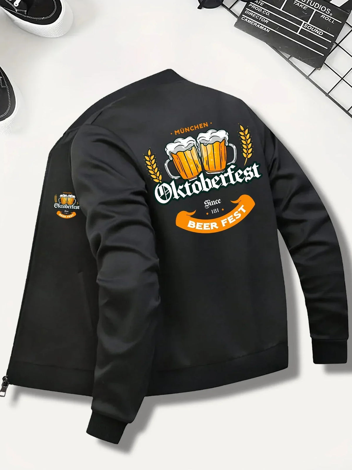Oktoberfest Jacke Herren Bomberjacke, Bierkrug-Print Bayerisch