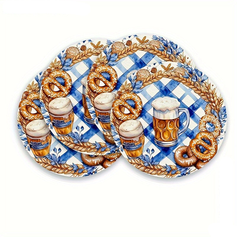 Oktoberfest Tischdeko Platzsets Rund, Bayerisches Rautenmuster 4er-Set