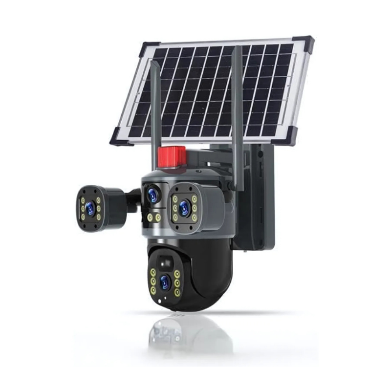 DomeCamera – Solarbetriebene Überwachungskamera mit Dreifachobjektiv, Schwarz