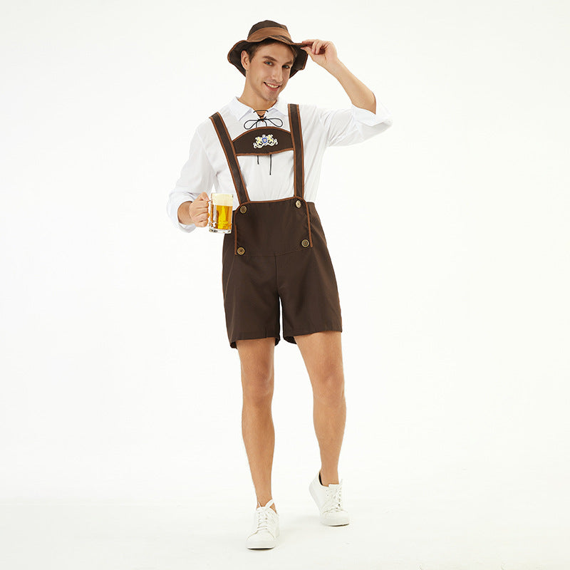 Lederhose Herren Oktoberfest, Trachten Lederhose mit Hosenträgern