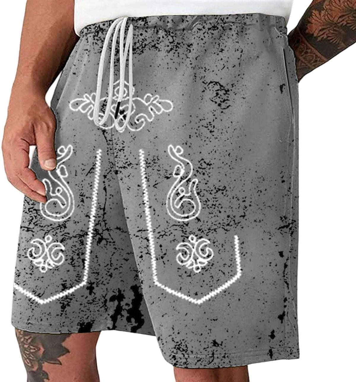 Oktoberfest Shorts Herren, Used-Look Trachten-Print