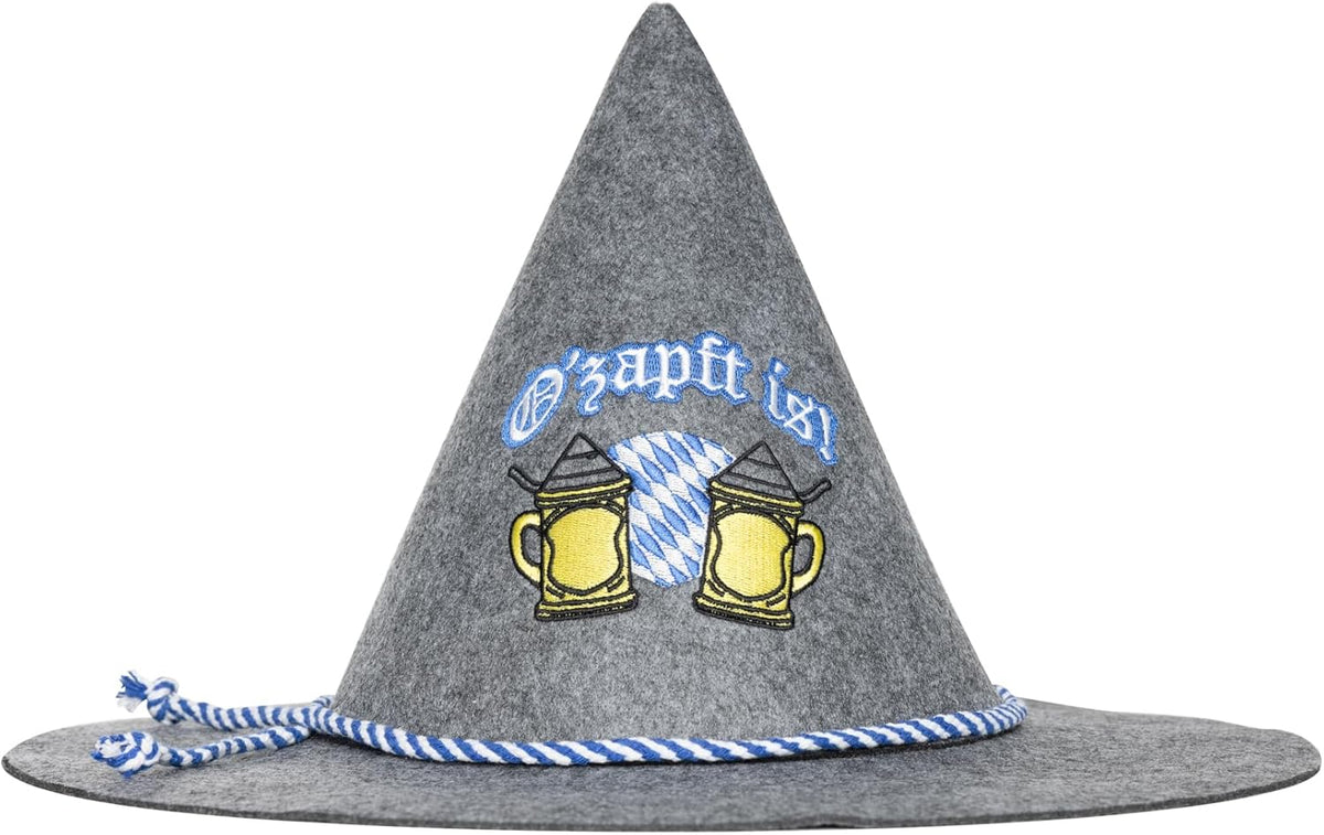 Trachtenhut Oktoberfest Hansl, O'zapft is Stickerei Grau