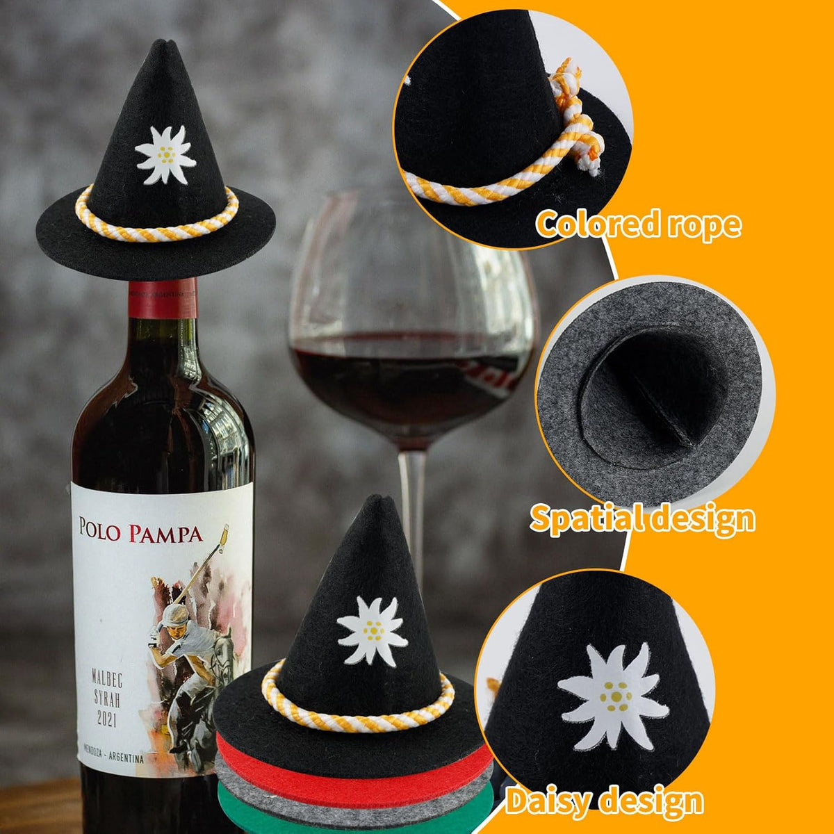 Oktoberfest Mini-Trachtenhüte Filz Bunt, Flaschendeko 12er-Set