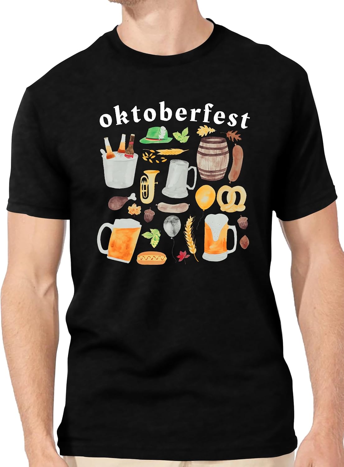 Oktoberfest T-Shirt Herren, Print Shirt Bierkrug & Brezn