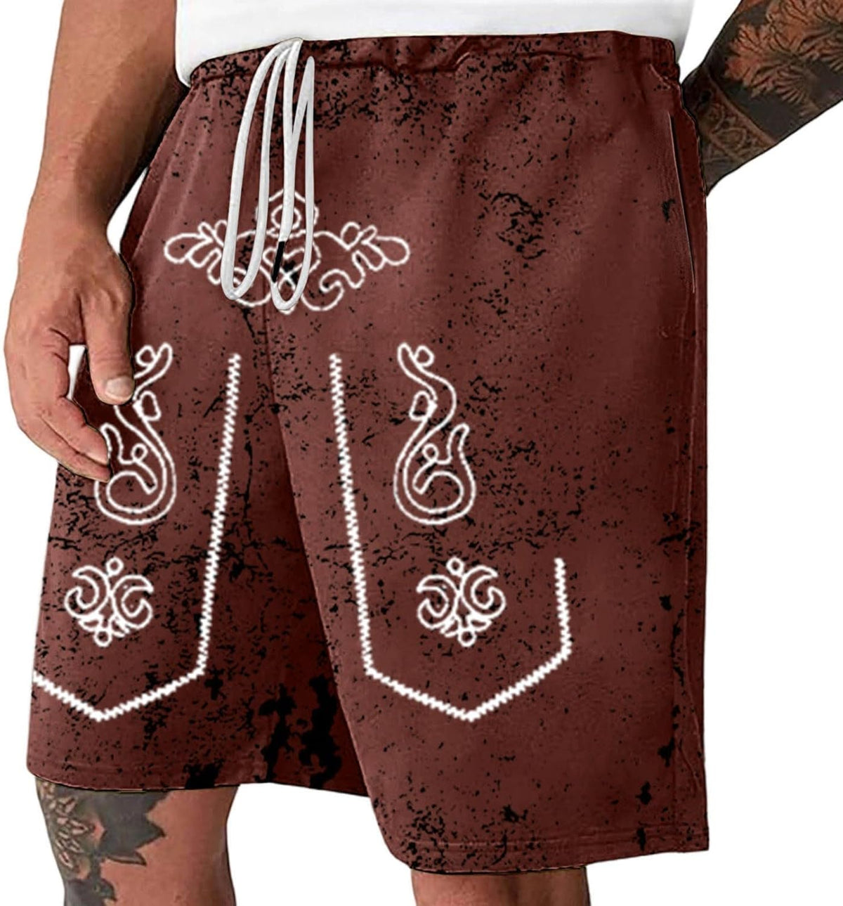Oktoberfest Shorts Herren, Used-Look Trachten-Print