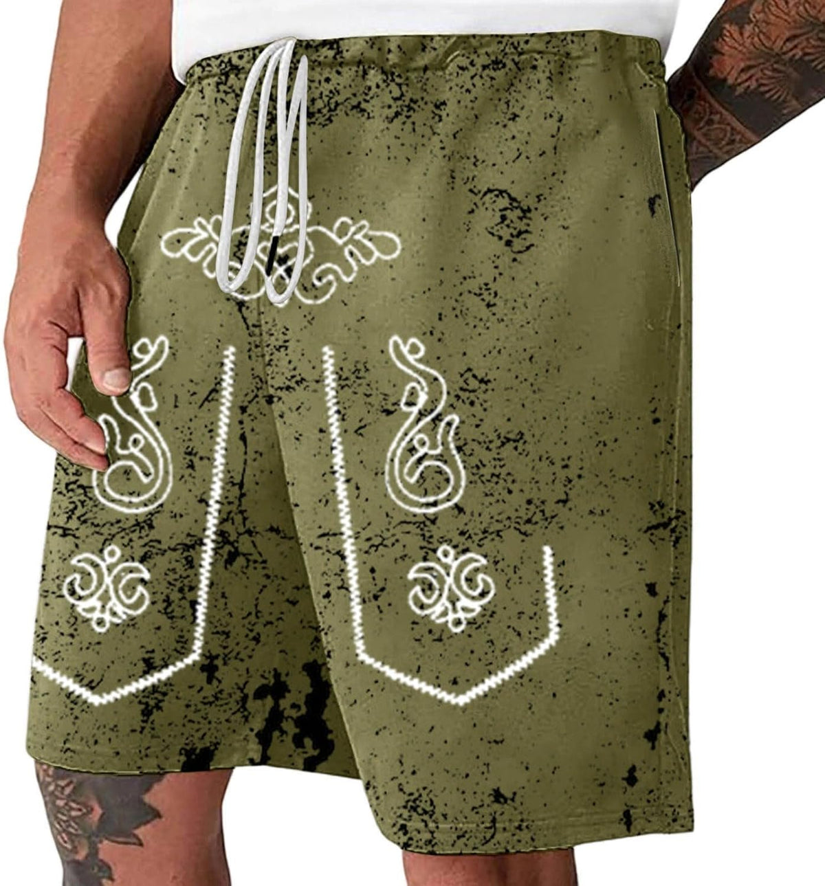 Oktoberfest Shorts Herren, Used-Look Trachten-Print