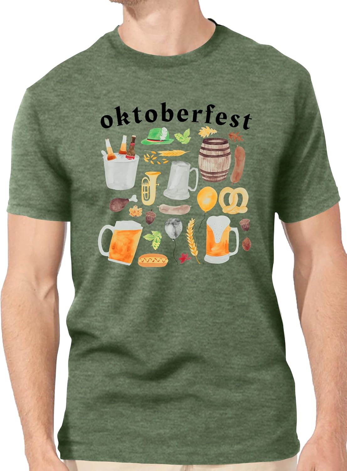 Oktoberfest T-Shirt Herren, Print Shirt Bierkrug & Brezn