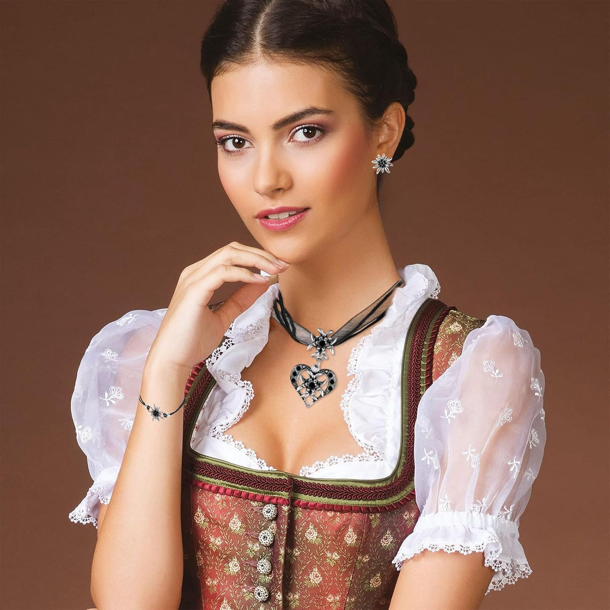 Trachten Schmuckset Edelweiß Herzanhänger, BergMystik