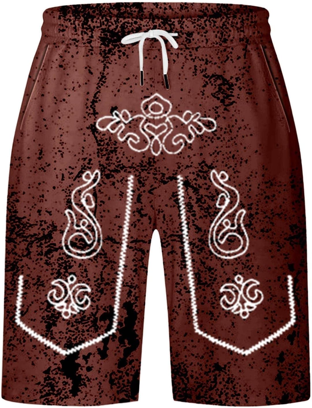 Oktoberfest Shorts Herren, Used-Look Trachten-Print