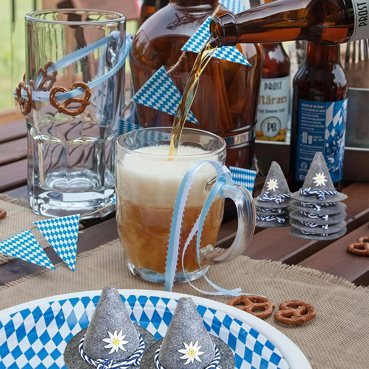 Oktoberfest Mini-Trachtenhüte Filz Grau, Flaschendeko 12er-Set