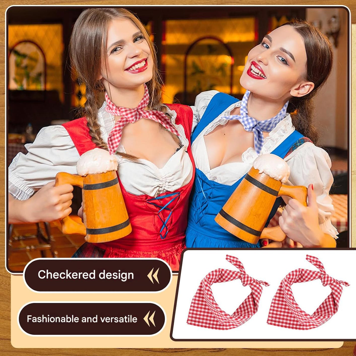 Trachten Halstuch Karo Oktoberfest, Unisex 2er-Set