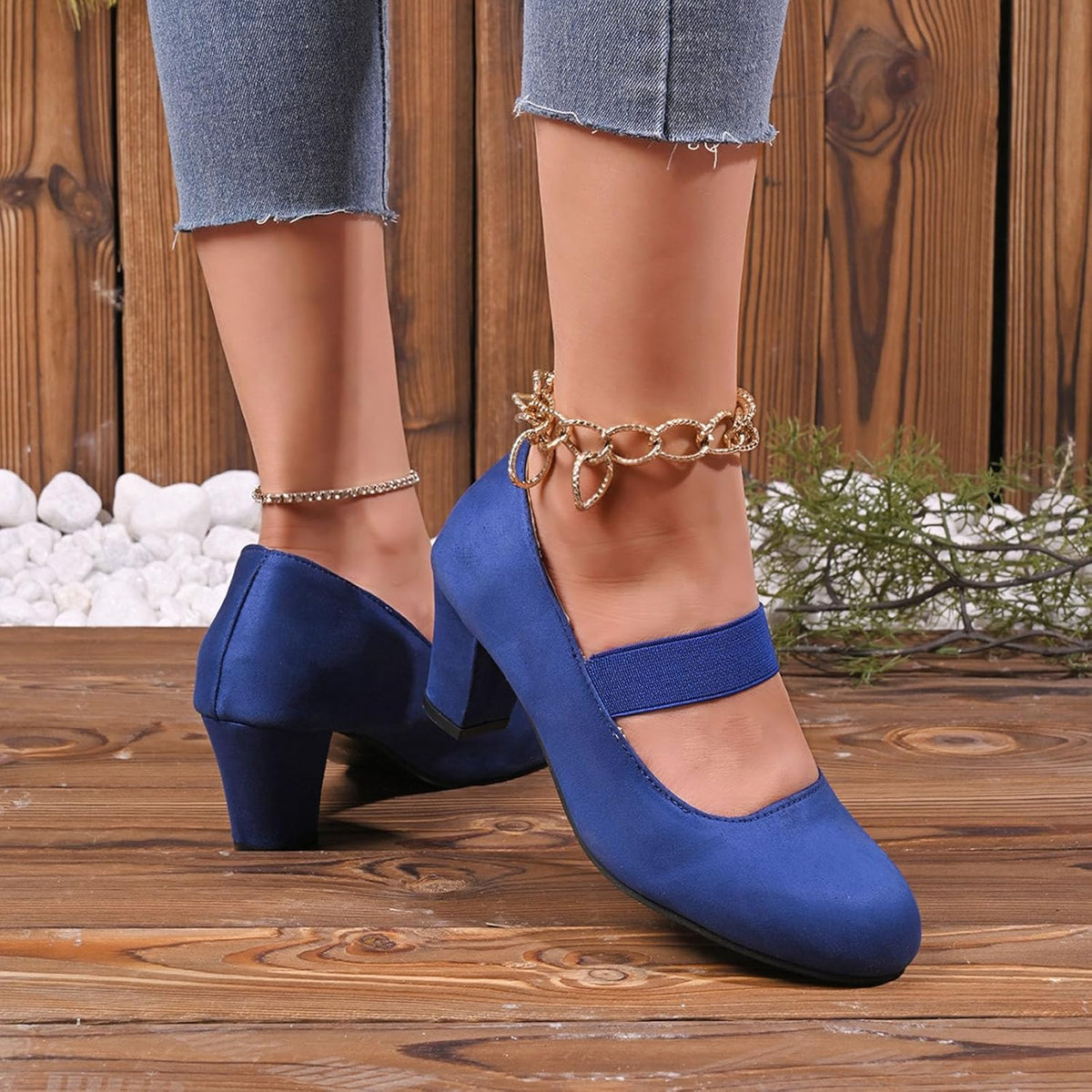 Trachtenschuhe Damen Oktoberfest, Samt Pumps mit Elastikriemen