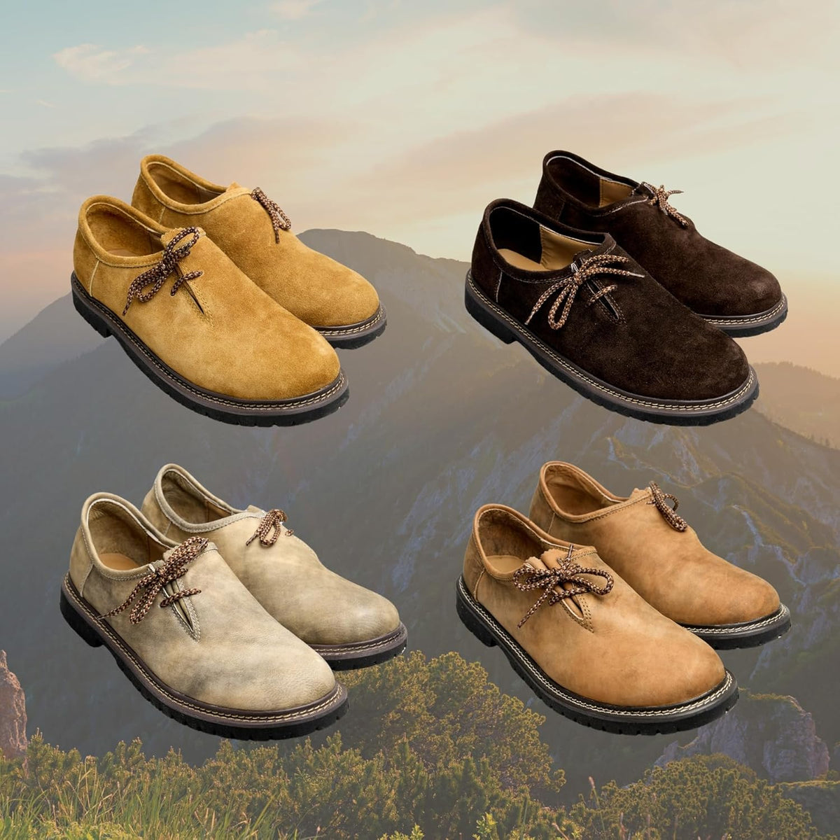 Haferlschuhe Herren Oktoberfest, Trachtenschuhe Leder Dunkelbraun