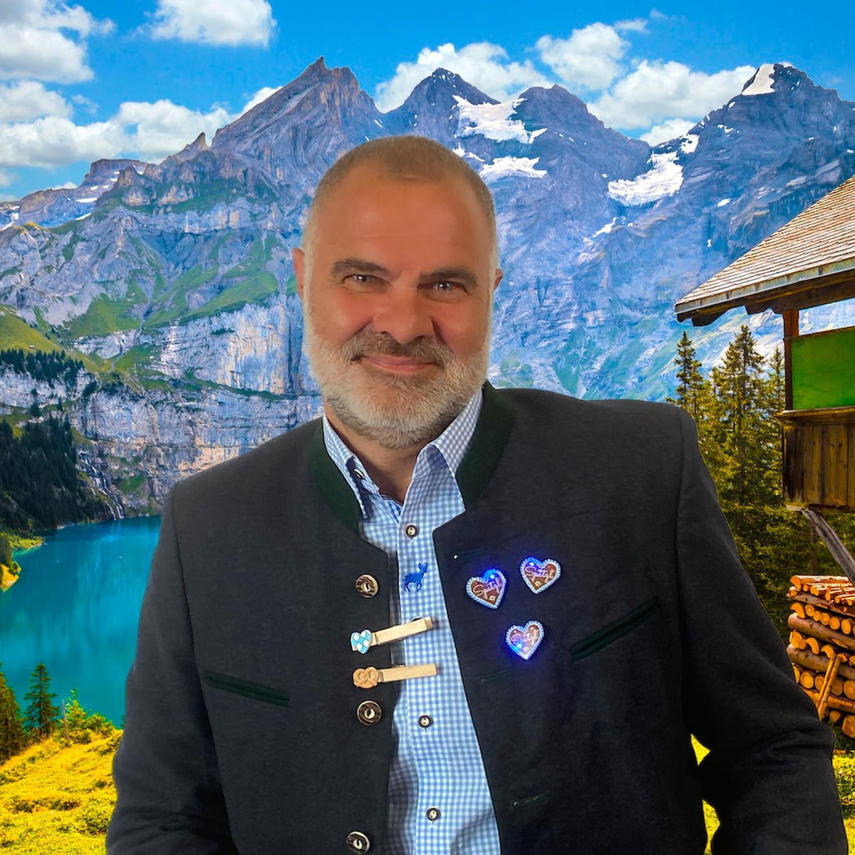 Oktoberfest LED Lebkuchenherz Pins, Spatzl 4er-Set