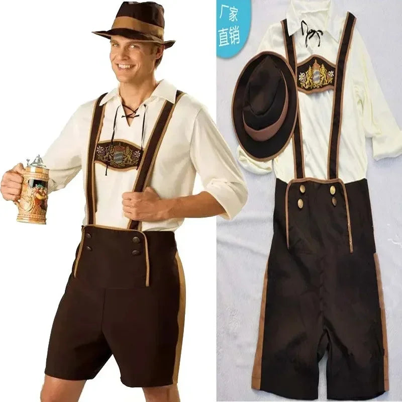 Oktoberfest Kostüm Herren, Lederhosen Kostüm 3-teiliges Set
