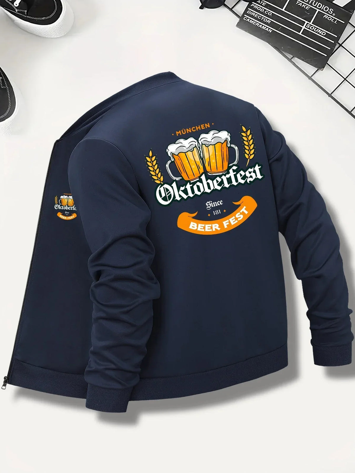 Oktoberfest Jacke Herren Bomberjacke, Bierkrug-Print Bayerisch