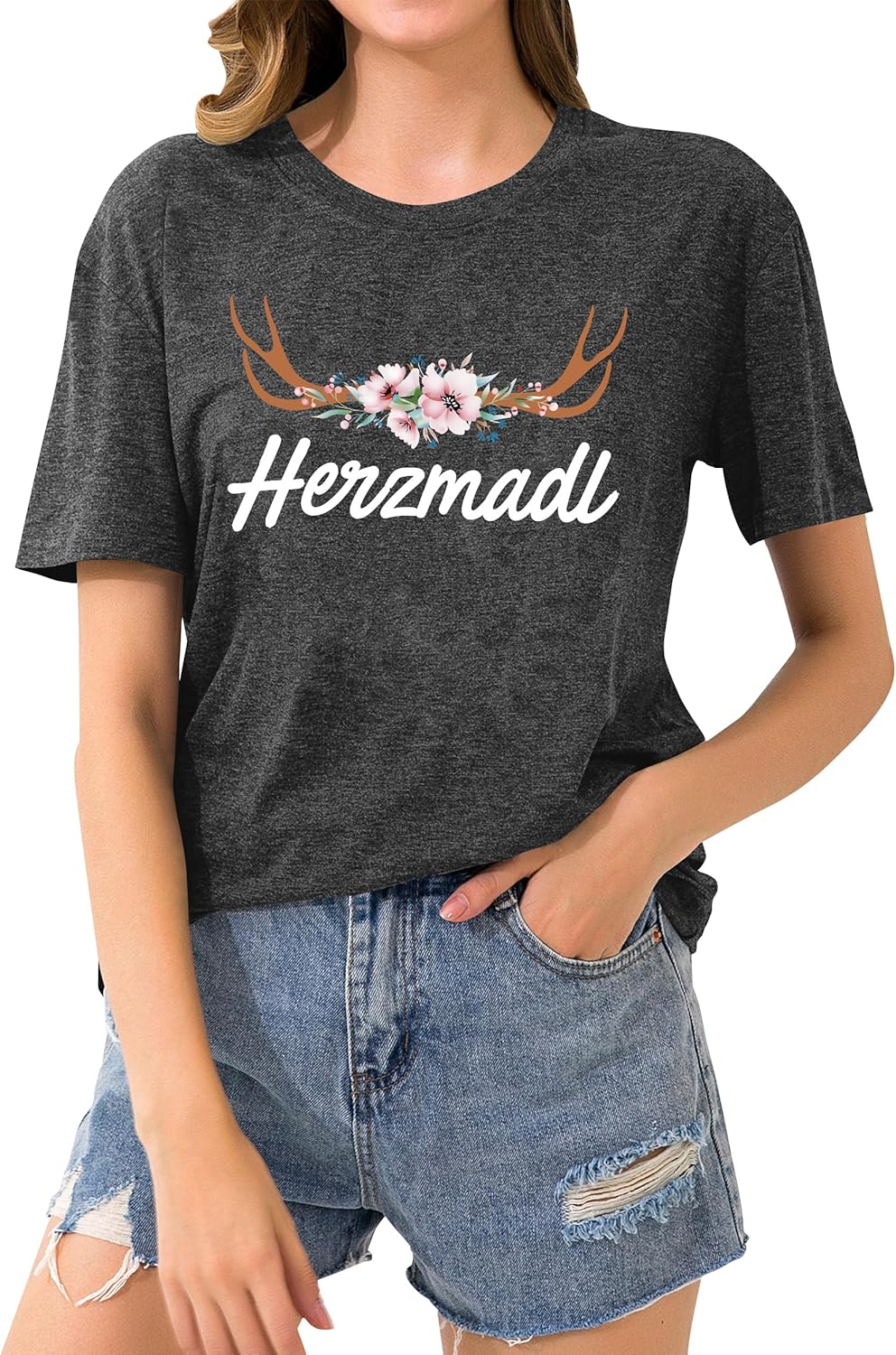 Oktoberfest T-Shirt Damen Kurzarm, Herzmadl Wiesn Shirt