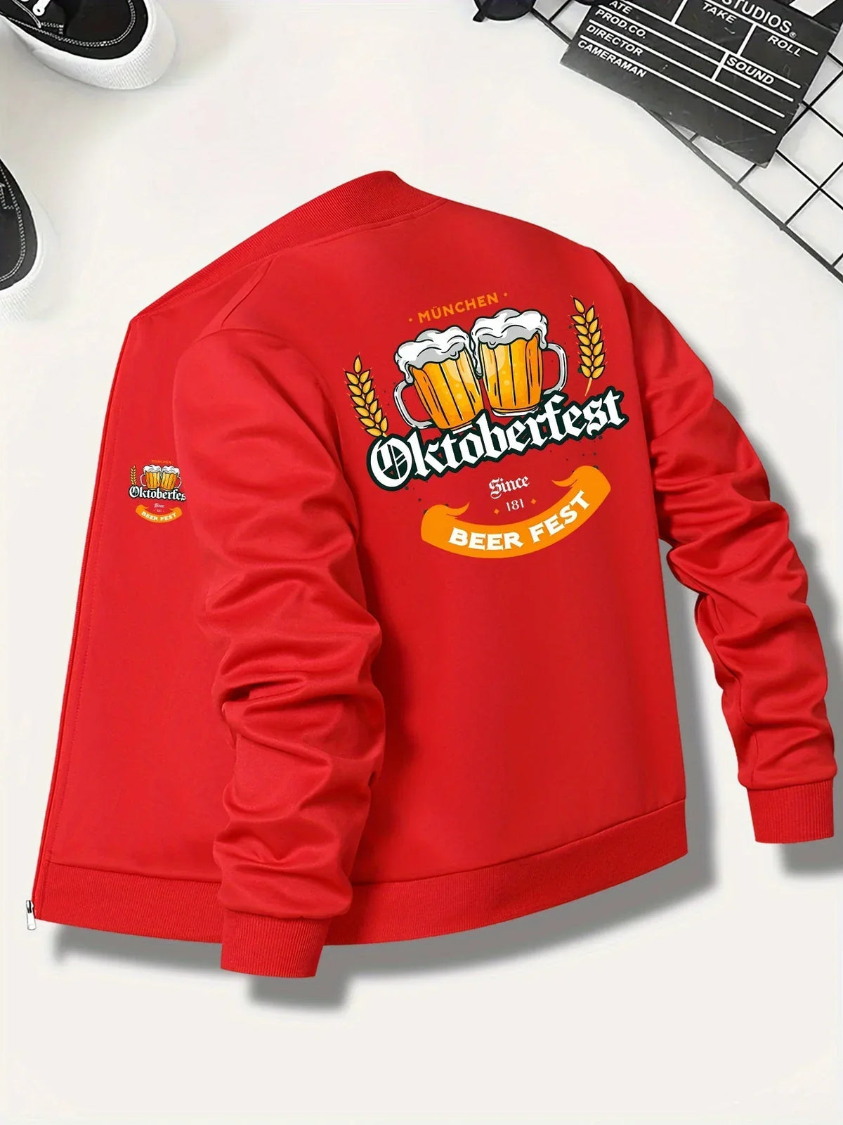 Oktoberfest Jacke Herren Bomberjacke, Bierkrug-Print Bayerisch