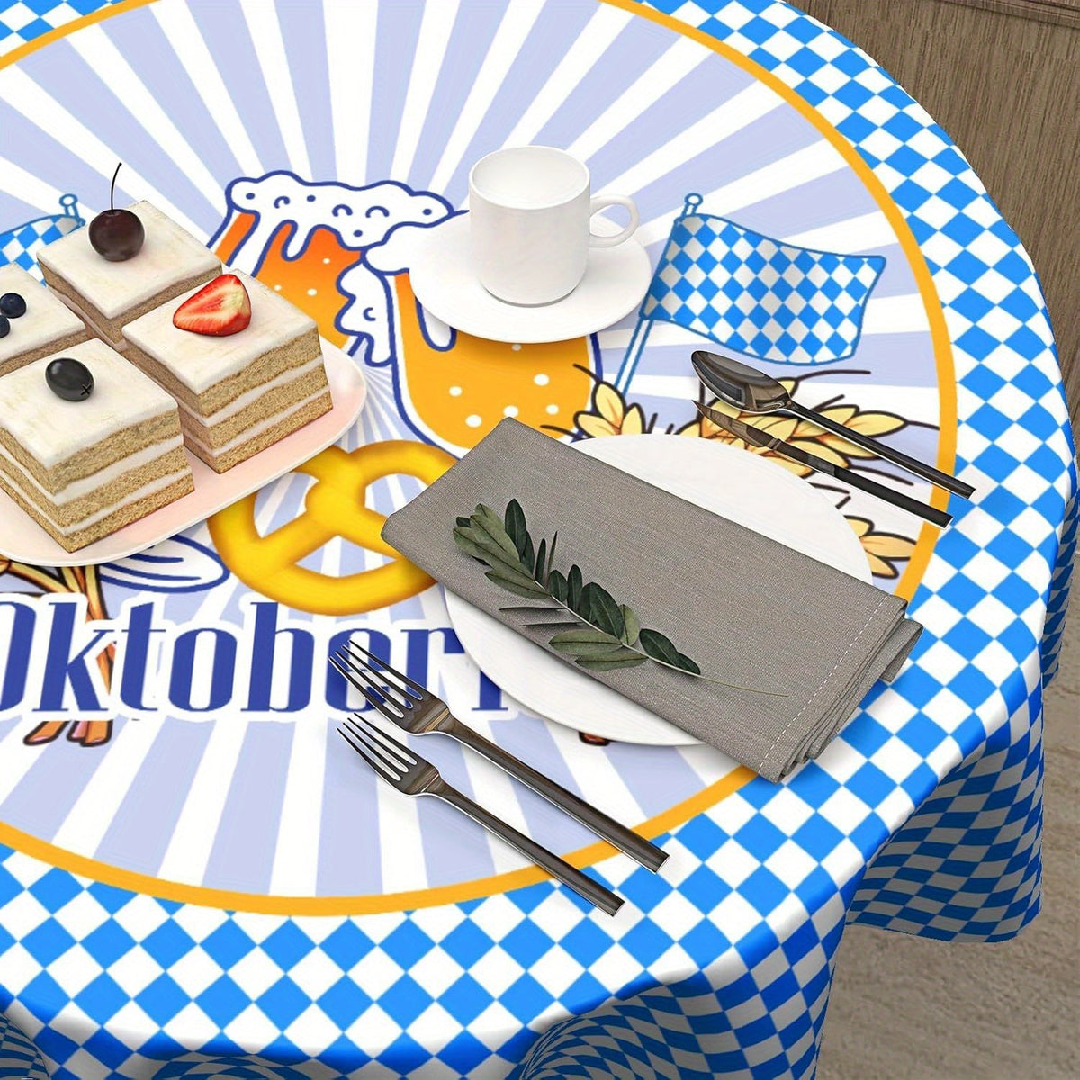 Oktoberfest Tischdecke Rund, Bayerisches Rautenmuster Polyester