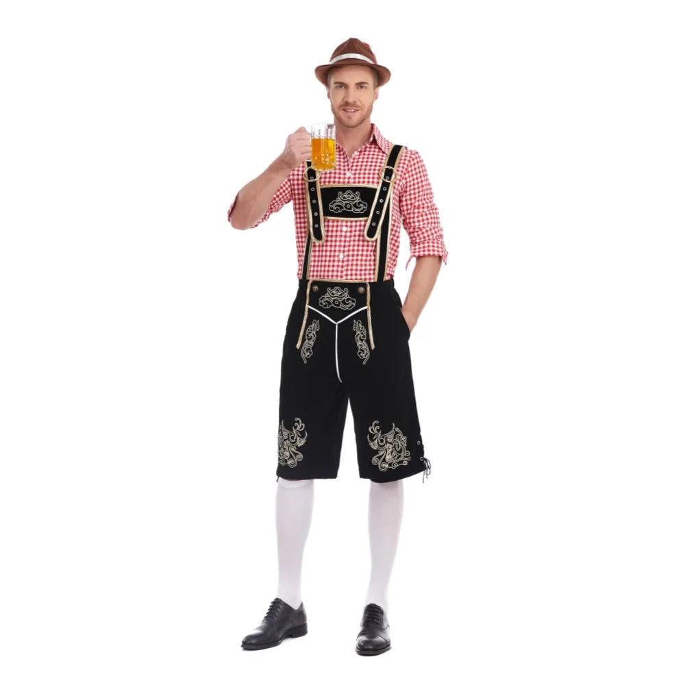 Oktoberfest Kostüm Herren Komplett, Lederhose mit Hosenträger und Hut
