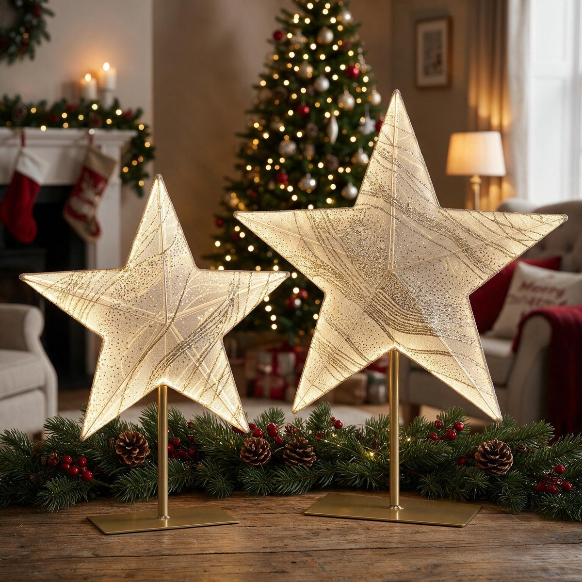 Weihnachtsstern mit LED-Beleuchtung – 2er Sparset
