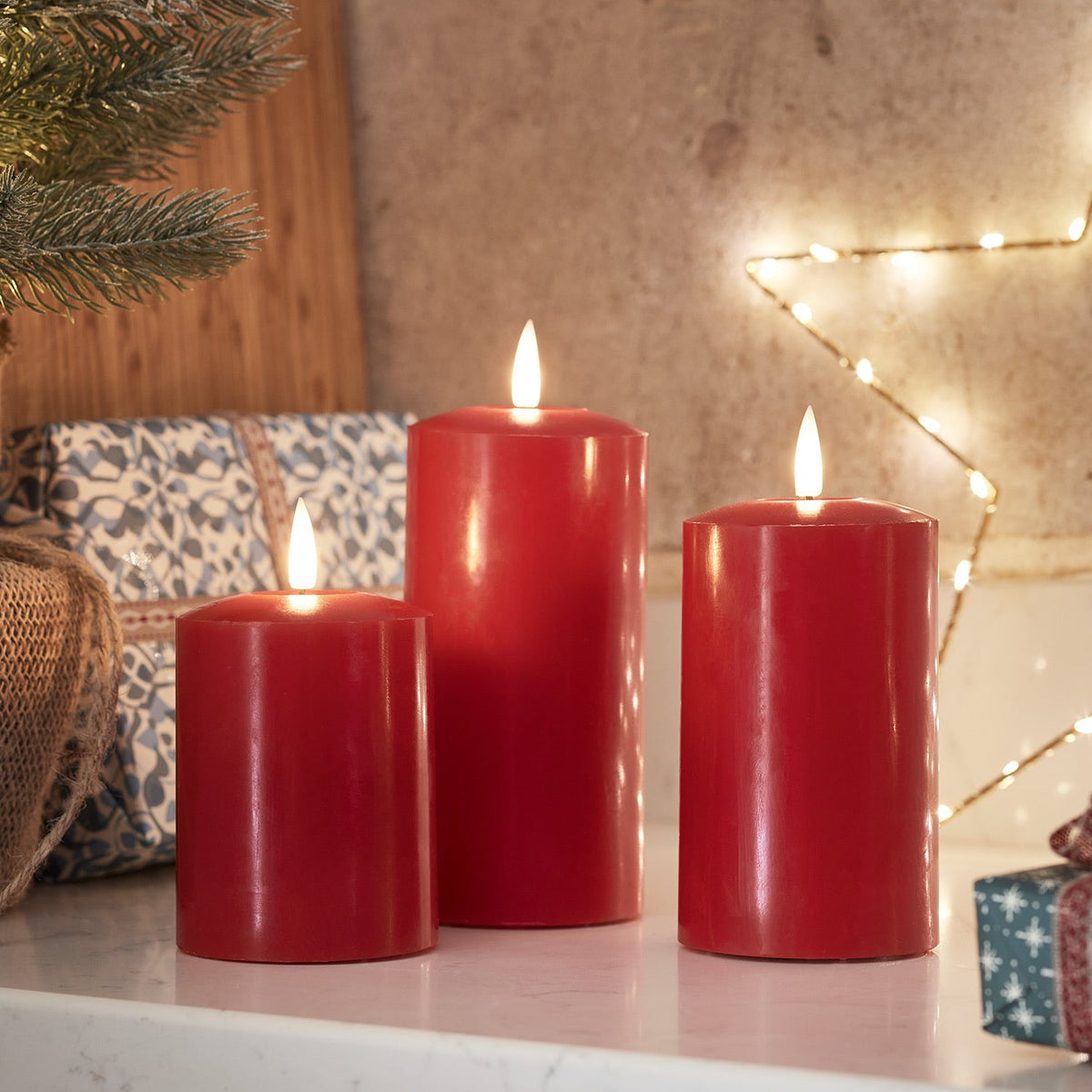 LED-Kerzen Trio Echtwachs – TruGlow rot