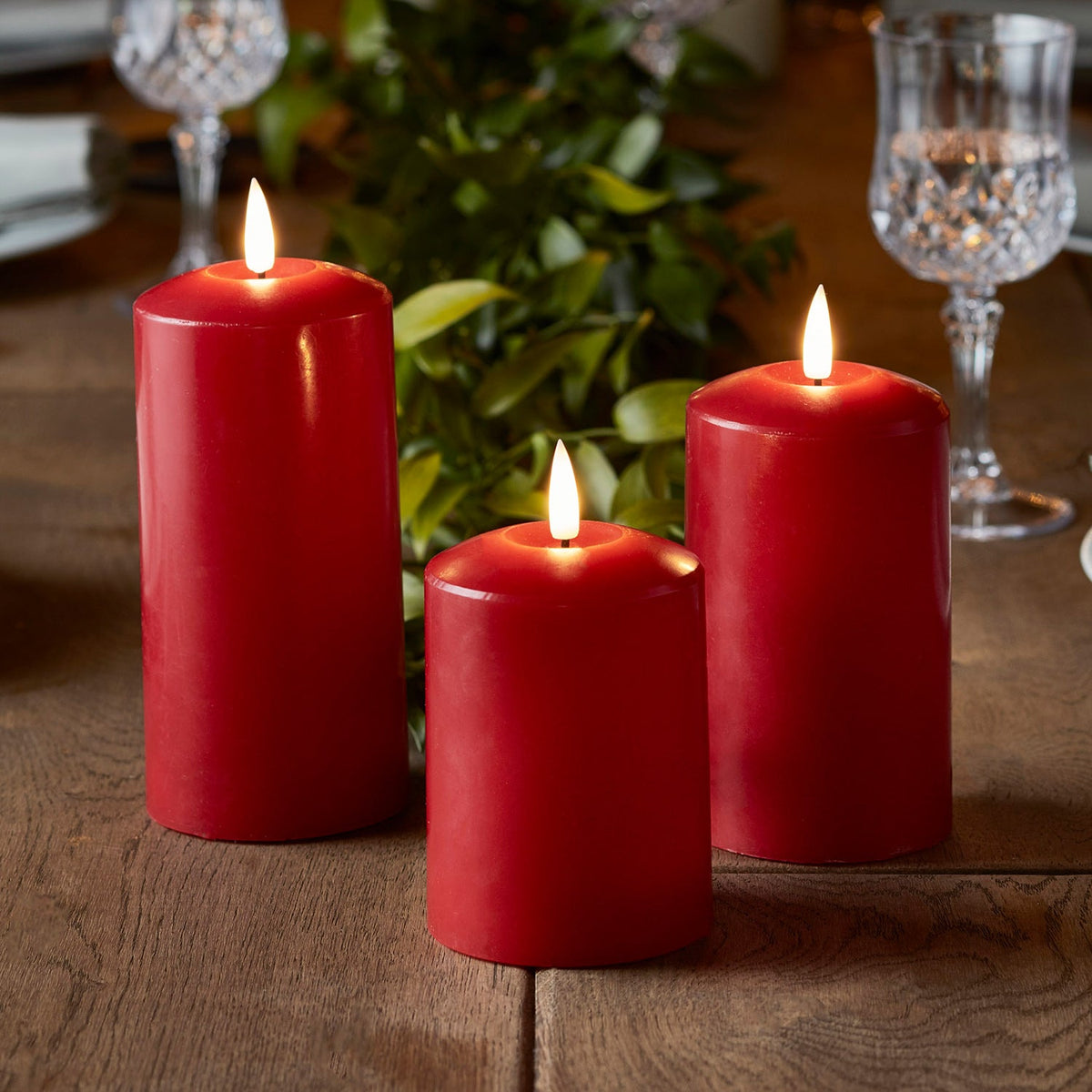 LED-Kerzen Trio Echtwachs – TruGlow rot