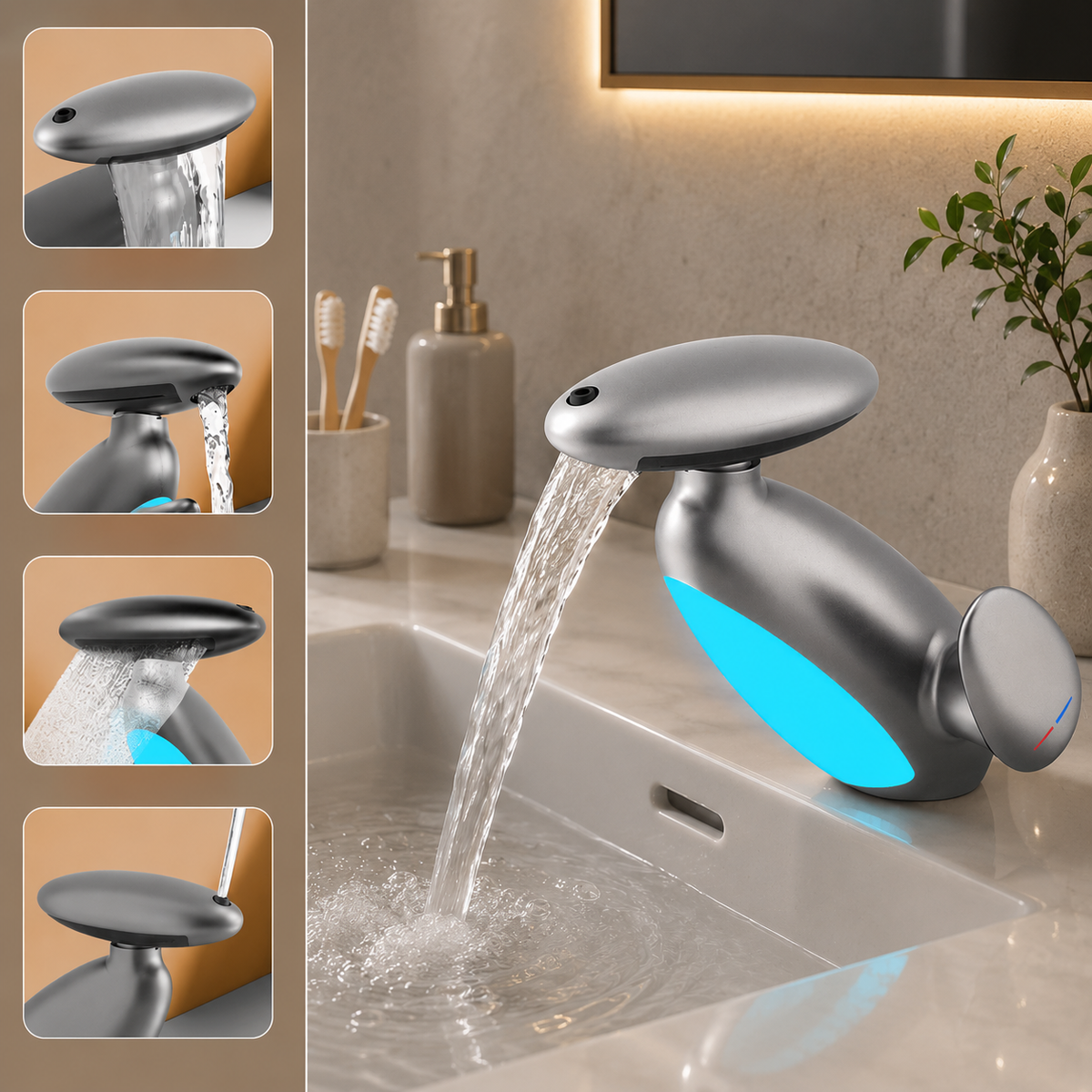 Wasserhahn Design mit LED-Beleuchtung im Detail