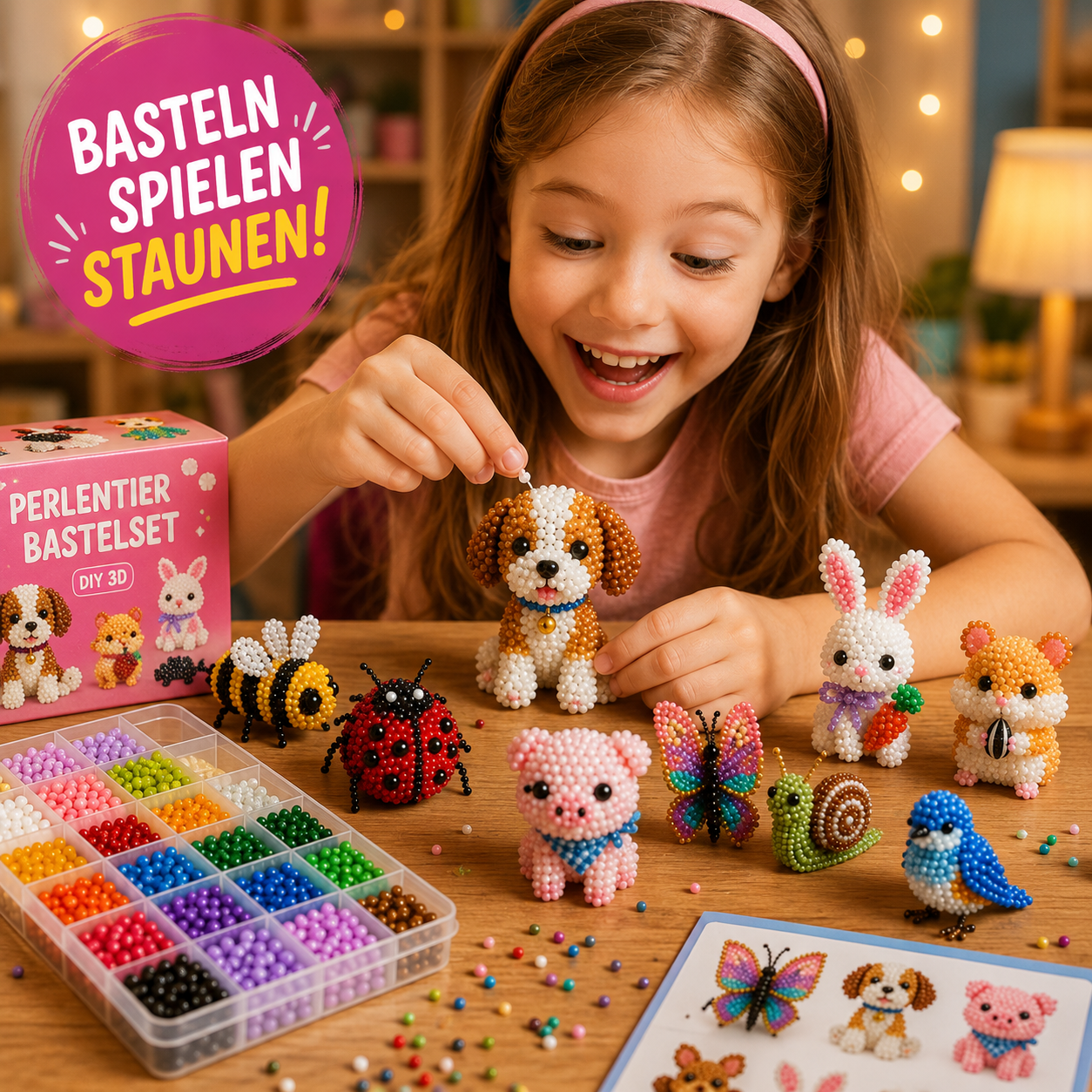 Perlentier Bastelset für Kinder, 3D DIY
