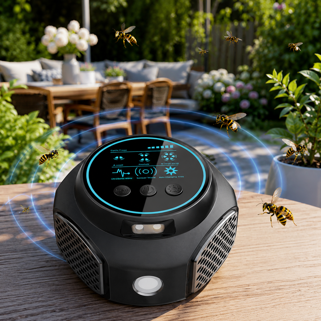 Ultraschall Wespenabwehr – 360° Bienen- & Wespenvertreiber für Garten, Terrasse & Balkon
