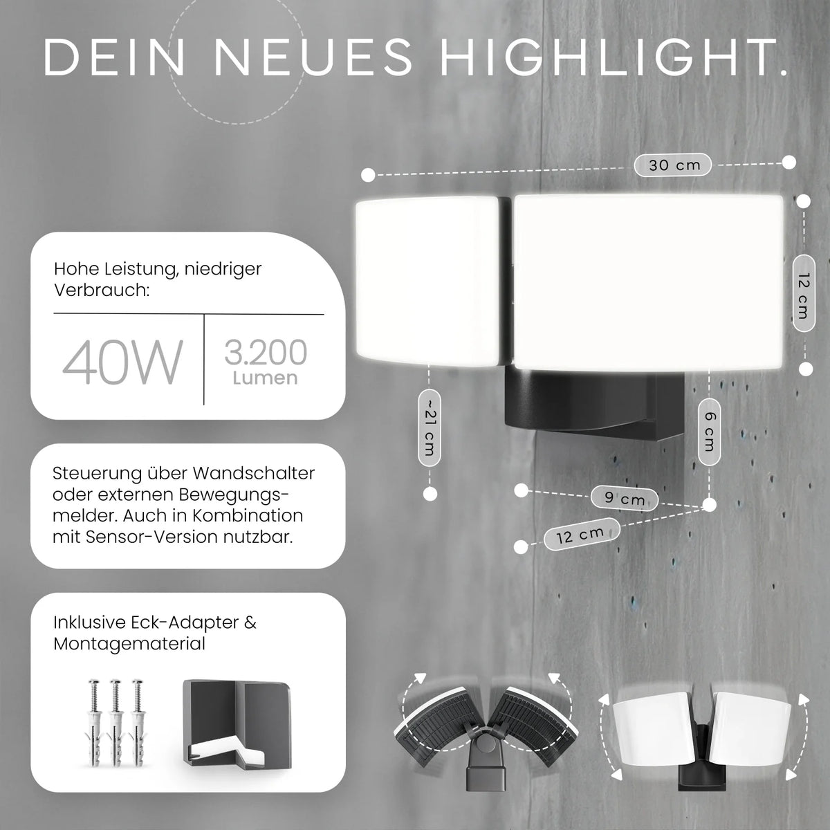 Wandleuchte LUMAX DUO an Hauswand montiert