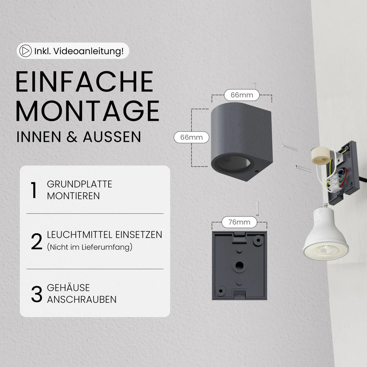 Wandleuchte VAYA innen/außen, GU10, IP54
